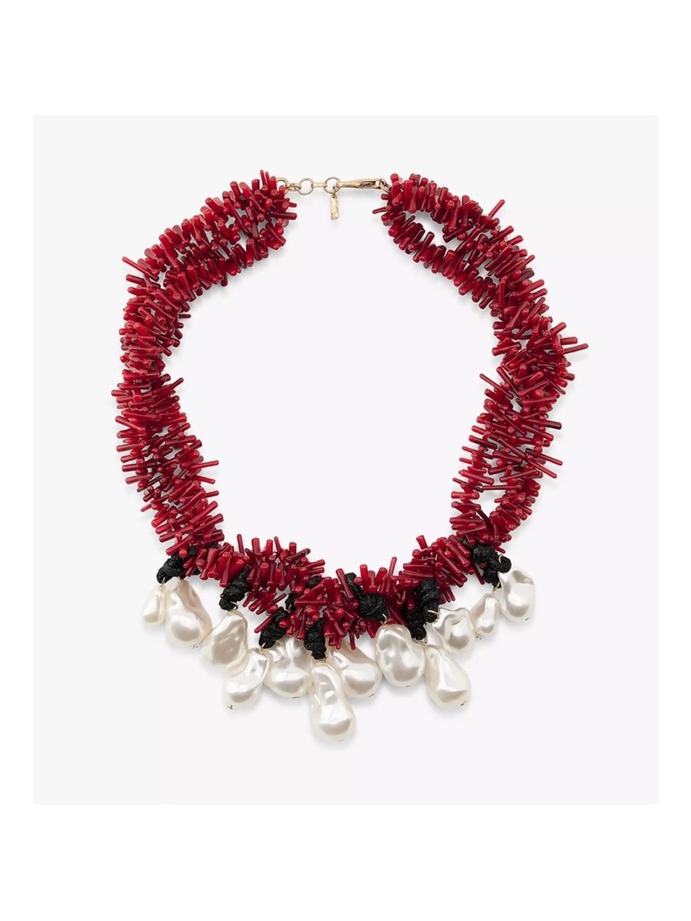 Red Coral & Pearl Cluster Necklace